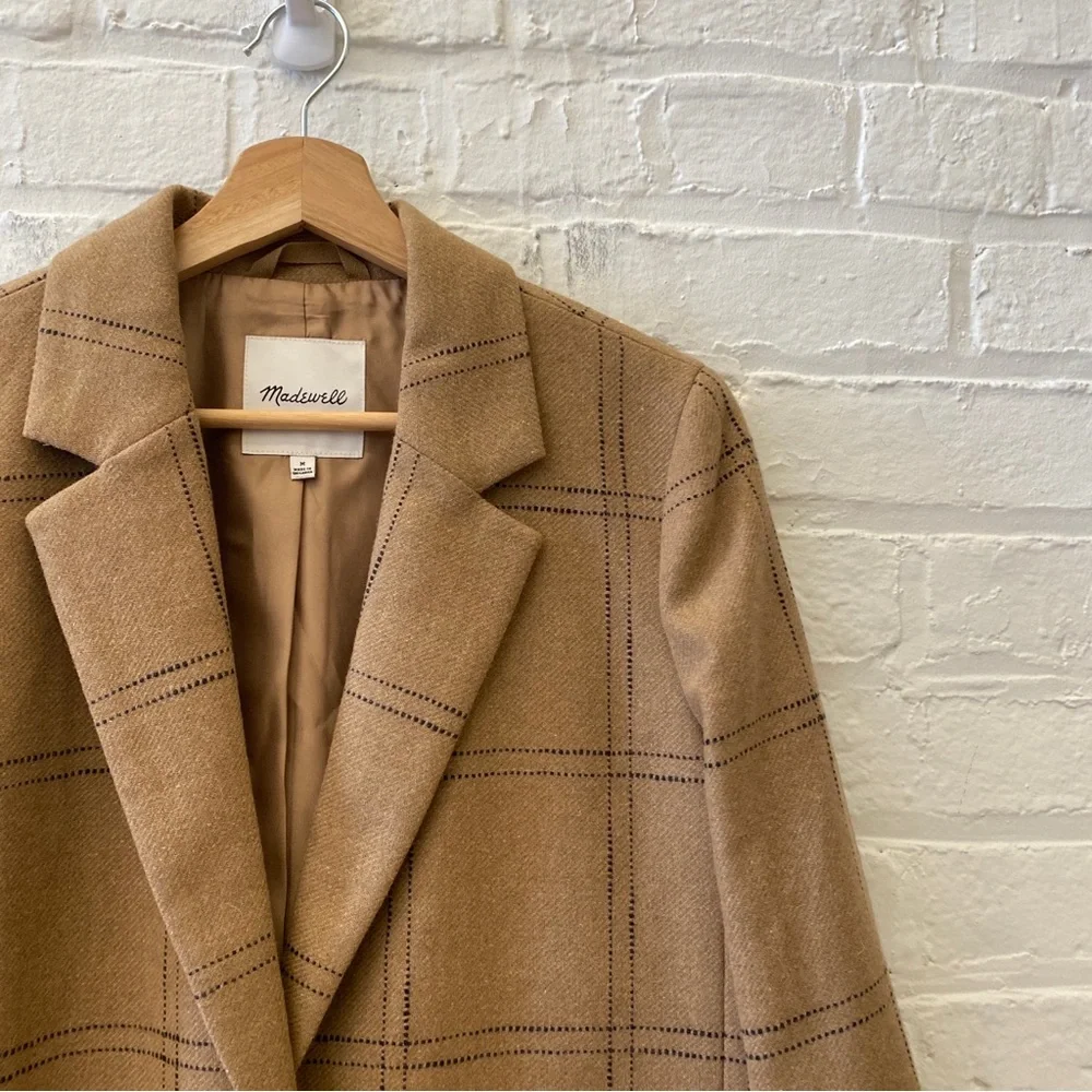 Madewell || Larsen Blazer in Windowpane Check Wool Blend Camel Tan Medium_3